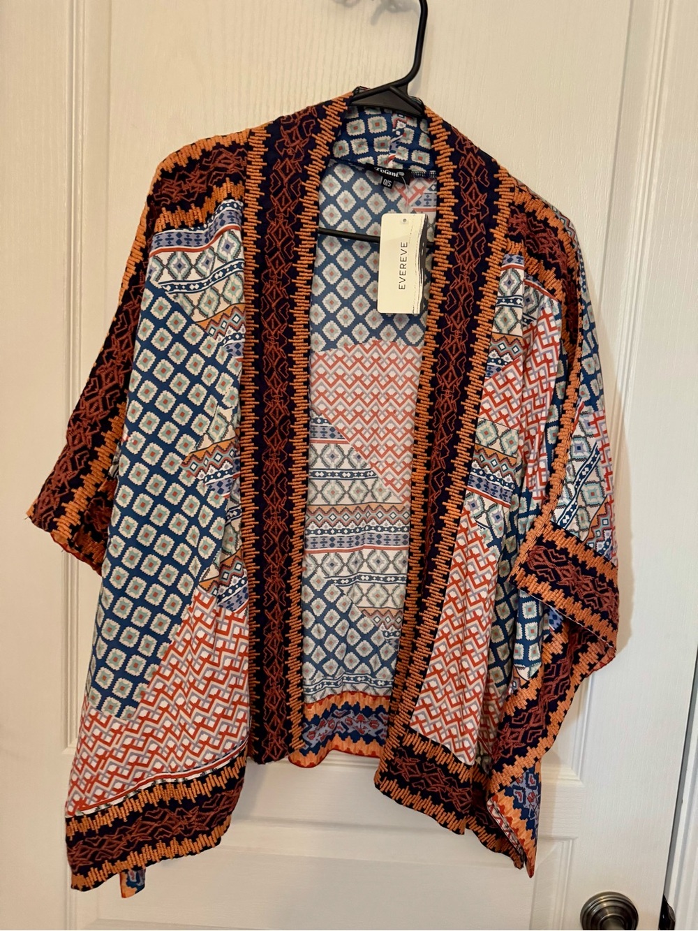 Evereve Orange and Blue Patterned Open Kimono